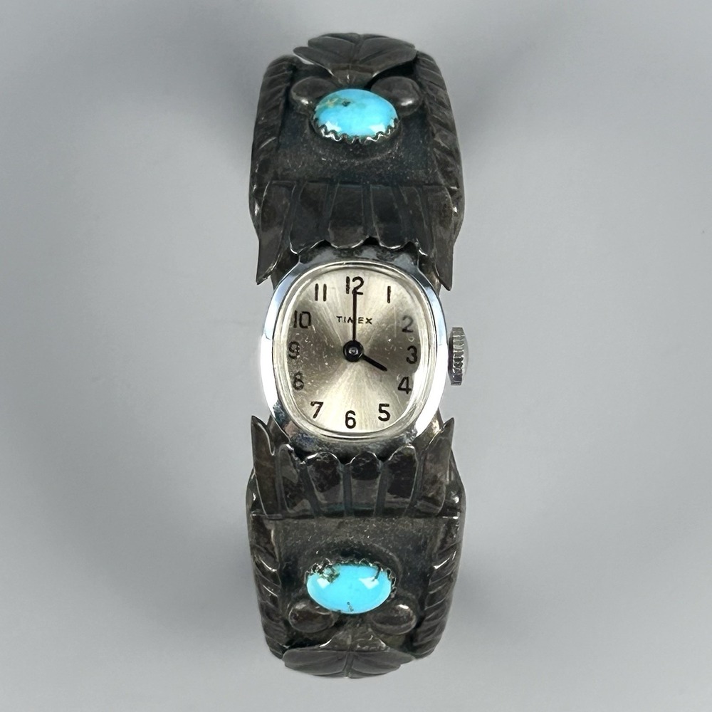 Juan Martinez Zuni Atkinson Silver Turquoise Timex Watch Cuff 1970s